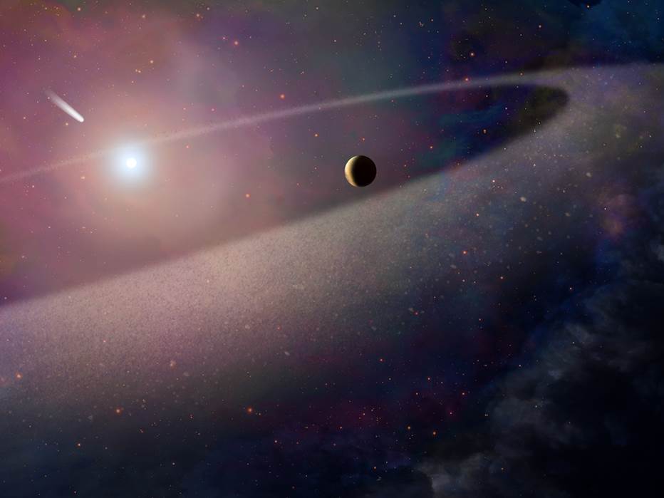 Description: artist's rendering of star system, comet